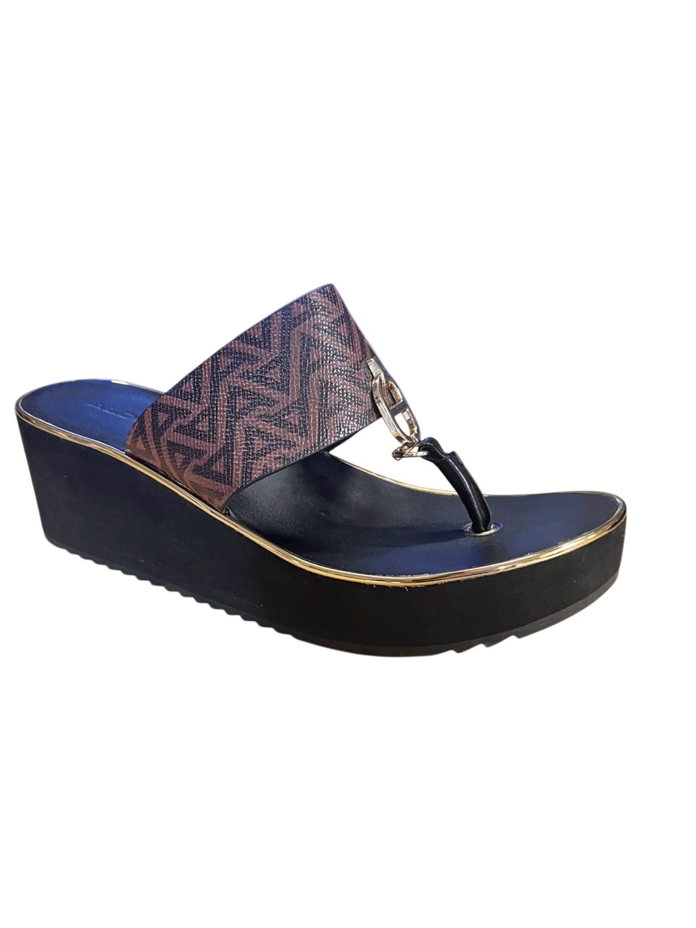 Aldo Brown Print Platform Sandal Gold Embellishment Size 9